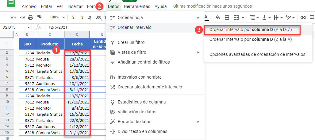 Ordenar Intervalo en Google Sheets