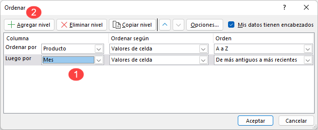 Ordenar Tabla Dos Niveles en Excel