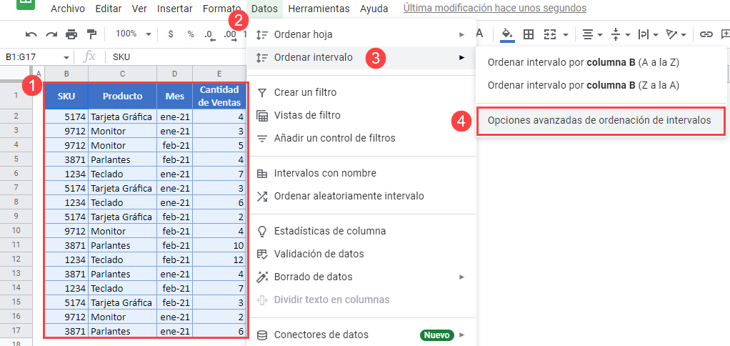 Ordenar Tabla Por Varias Columnas en Google Sheets