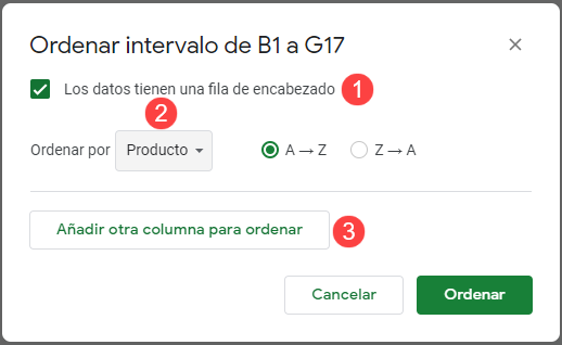 Ordenar Tabla Primer Columna en Google Sheets