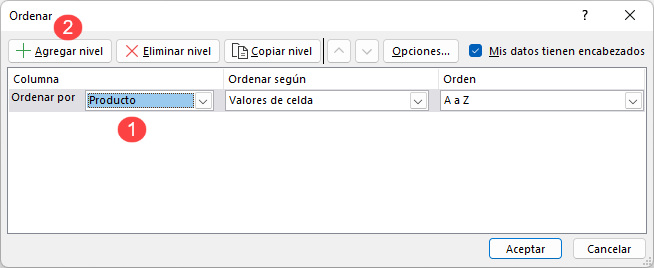 Ordenar Tabla Primer Nivel en Excel