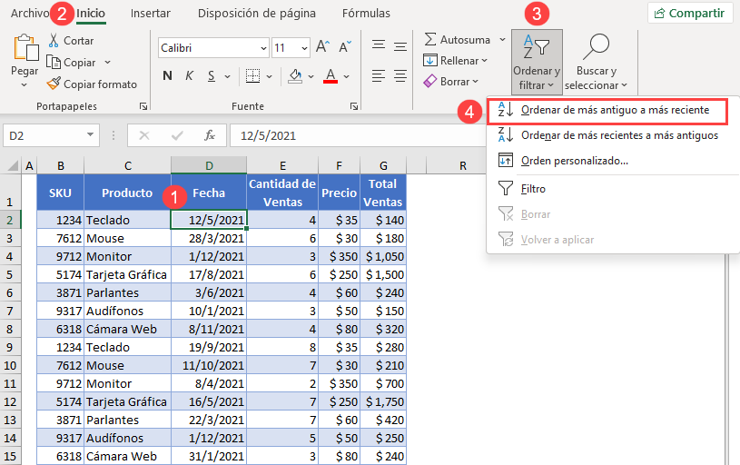 Ordenar Tabla por Fecha en Excel