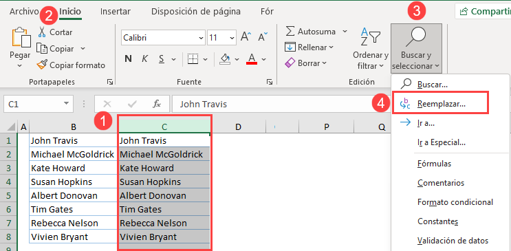 Ordenar con Buscar y Reemplazar Paso1 en Excel
