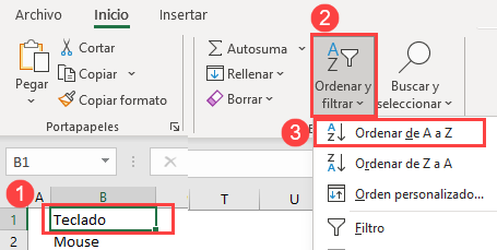 Ordenar desde la Cinta de Opciones en Excel