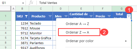 Ordenar e Ignorar los Espacios en Blanco en Google Sheets Paso3