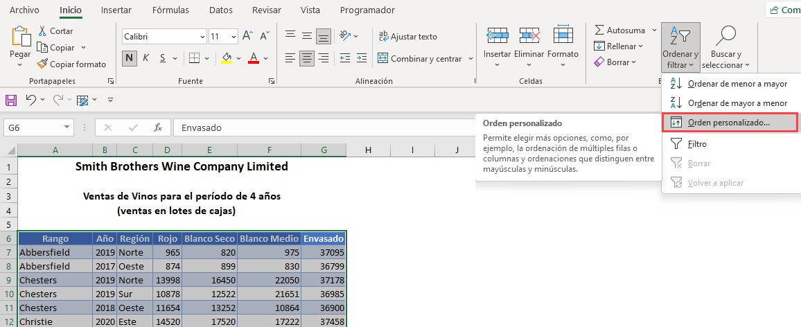 Ordenar en Múltiples Niveles en Excel Paso1