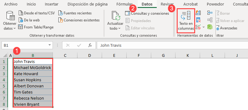 Ordenar por Apellidos en Excel Paso1