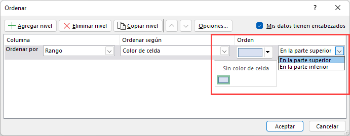 Ordenar por Color de Celda en Excel