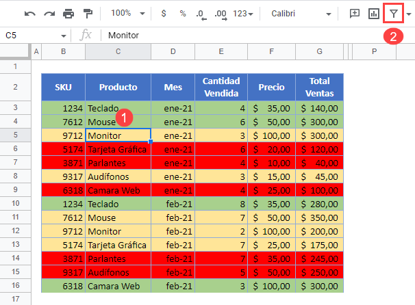 Ordenar por Colores en Google Sheets Paso1