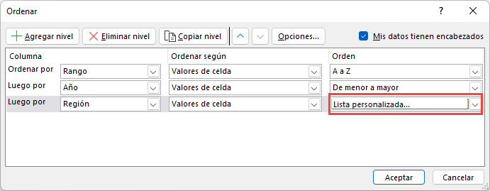 Ordenar por Lista Personalizada en Excel