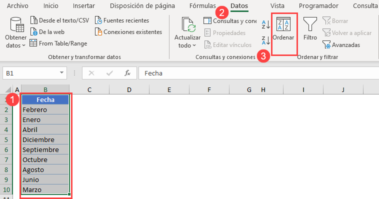 Ordenar por Mes en Excel Paso1