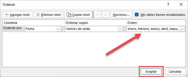 Ordenar por Mes en Excel Paso4