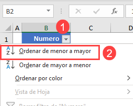 Ordenar por Número con Función de Filtro en Excel