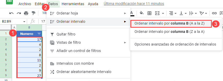 Ordenar por Número en Google Sheets