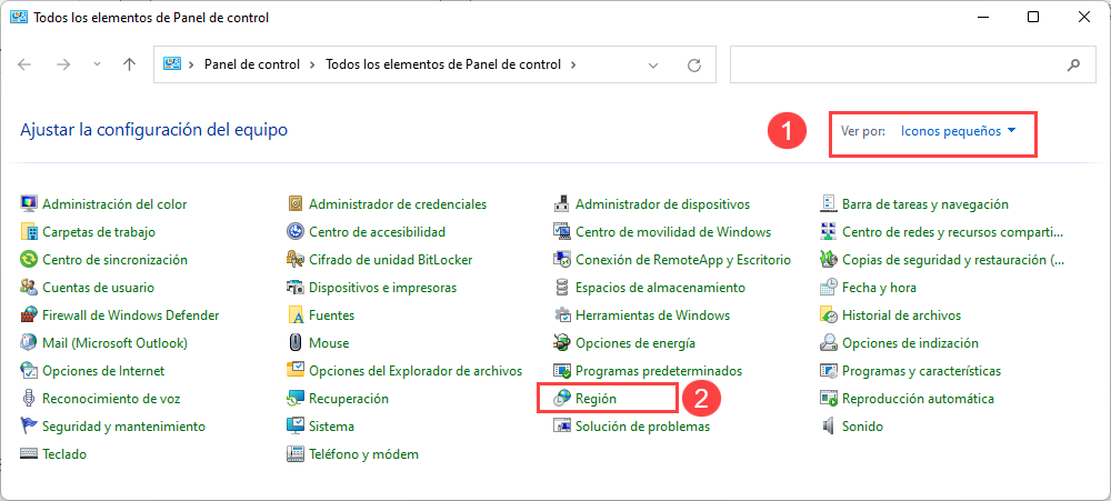 Panel de Control Windows