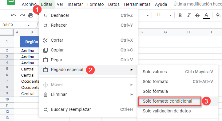 Pegar Formatos en Google Sheets