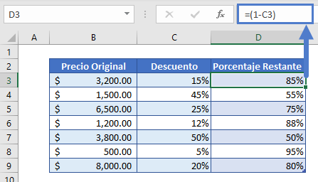 Porcentaje Restante