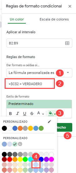 Reglas de Formato Condicional en Google Sheets