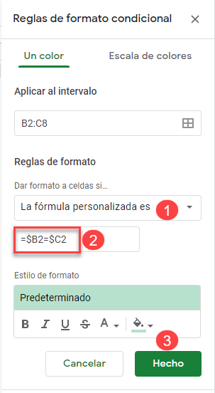 Reglas de Formato Condicional en Google Sheets