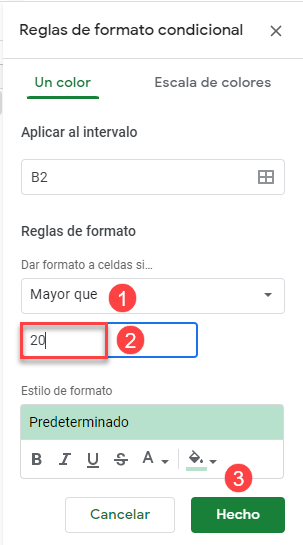 Reglas de Formato Condicional Mayor Que en Google Sheets