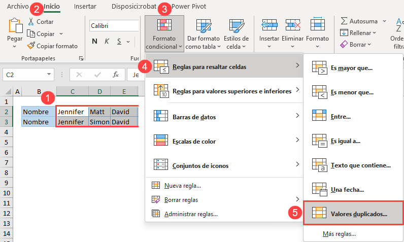 Resaltar Valores Duplicados en Excel