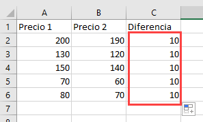 Resta de Columna con Referencias Resultado