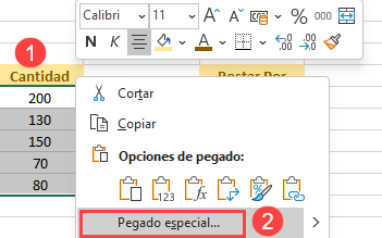 Restar Varias Celdas con Pegado Especial Paso2 en Excel