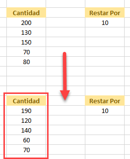 Restar Varias Celdas con Pegado Especial Resultado en Excel