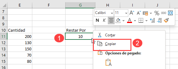 Restar Varias Celdas con Pegado Especial en Excel