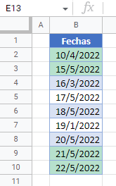 Resultado Formato Condicional Formula Personalizada en Google Sheets