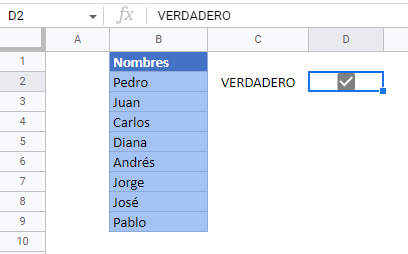 Resultado Formato Condicional con Casilla de Verificación en Google Sheets