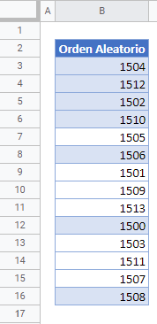 Resultado Ordenar Aleatoriamente en Google Sheets