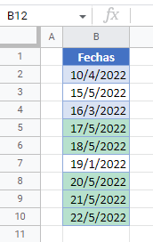 Resultado Regla de Formato en Fechas en Google Sheets