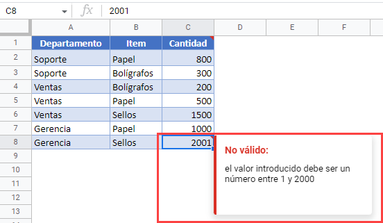 Resultado ToolTip en Google Sheets