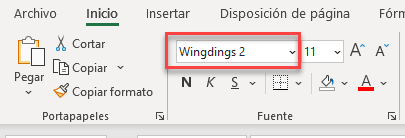 Seleccionar Fuente Wingdings 2