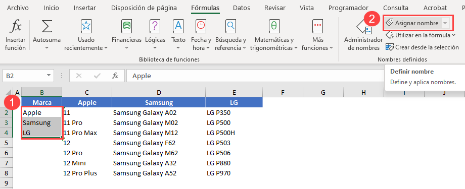 Seleccionar Rango para Asignar Nombre en Excel