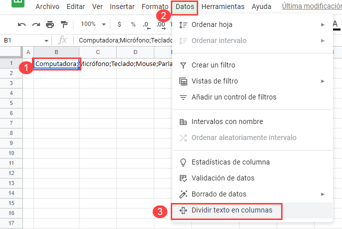 Separar Texto a Columnas Google Sheets