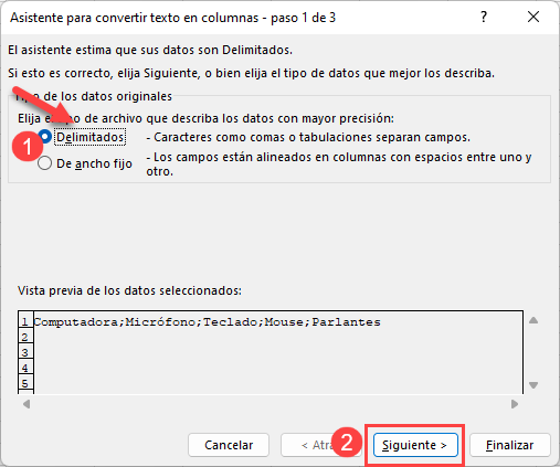 Separar Texto en Columnas Paso1 en Excel