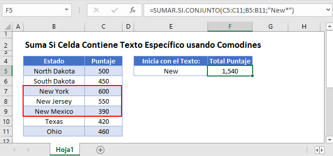 Suma Si Contiene Texto Comodines en Excel