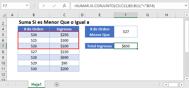 Suma Si Menor Que en Excel