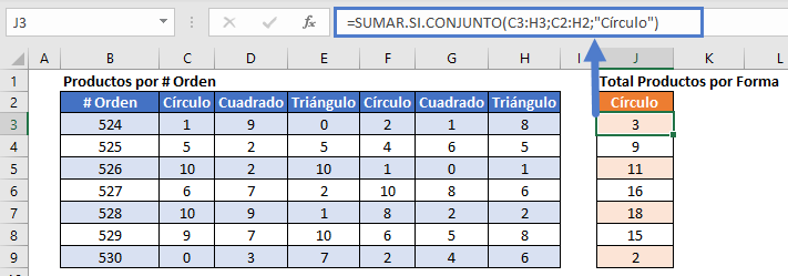 Sumar Si Conjunto Horizonal Ej2 en Excel