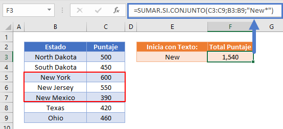Sumar Si Inicia con un Texto Específico Usando Comodines en Excel