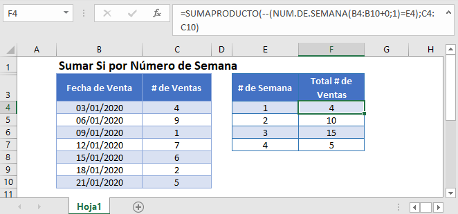Sumar Si Número de Semana en Excel