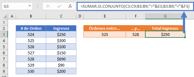 Sumar Si entre Valores Referencia en Excel