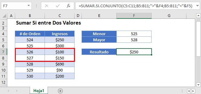 Sumar Si entre Valores en Excel