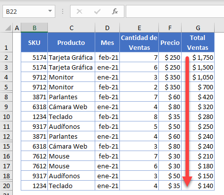 Tabla Ordenada con Filas Ocultas en Excel