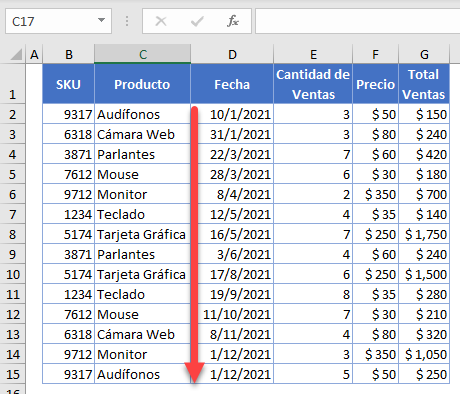 Tabla Ordenada por Fecha en Excel