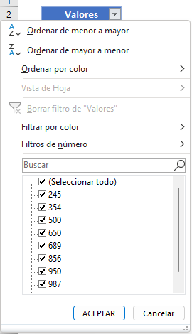 Tabla de Datos con Filtro Clic en Excel