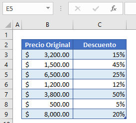 Tabla de Porcentajes de Descuento