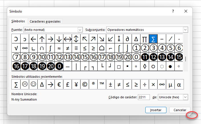 Tabla de Símbolos en Excel